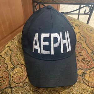 Aephi black hat with white writing